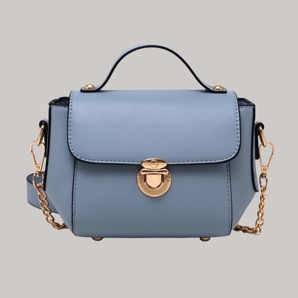 

Minimalist Push Lock Satchel Bag, Dusty blue