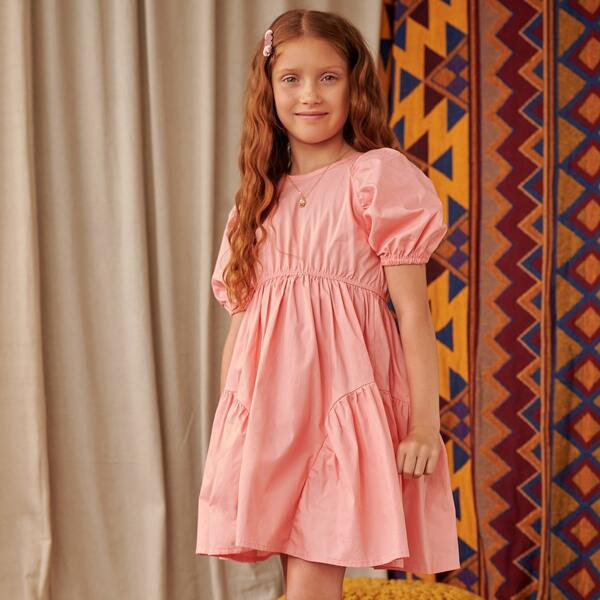 

Toddler Girls Puff Sleeve High Waist Swing Dress, Pink