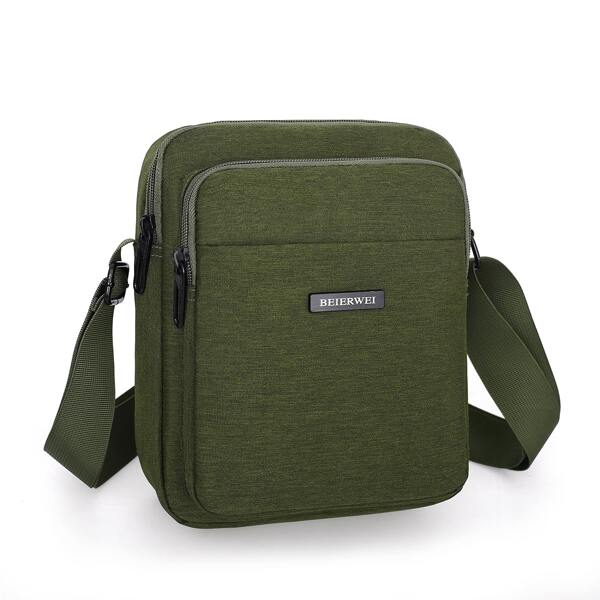 

Men Minimalist Letter Patch Crossbody Bag, Green