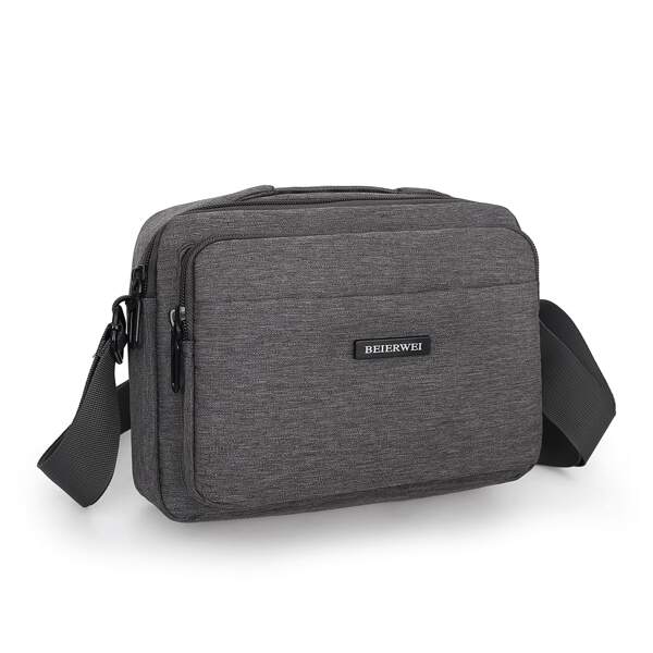 

Men Minimalist Letter Patch Crossbody Bag, Grey