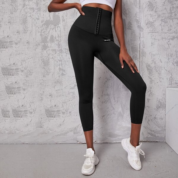 

Seamless Wideband Waist Letter Graphic Sports Leggings, Black