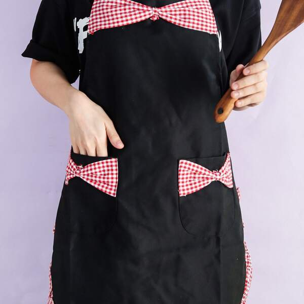 

Gingham Pattern Apron, Black