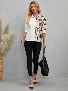 EMERY ROSE Figure Graphic Shirt - Beige - View 4