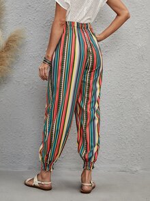 Pantalones de rayas bajo fruncido - Multicolor - Ver 2