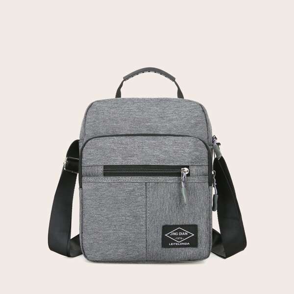 

Men Minimalist Letter Patch Pocket Front Crossbody Bag, Grey