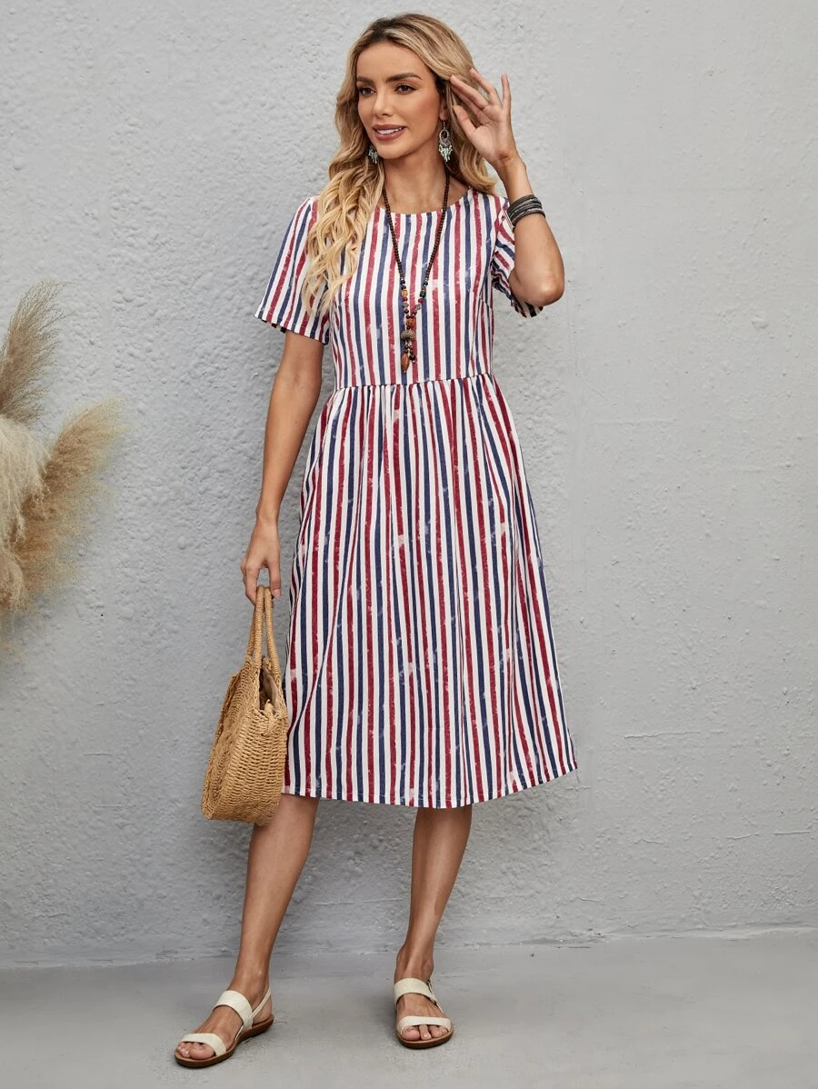 Striped Midi Smock Dress - Multicolor - View 1