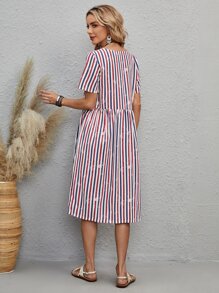 Striped Midi Smock Dress - Multicolor - View 2