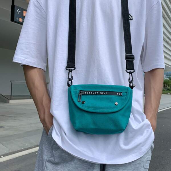 

Men Minimalist Letter Graphic Flap Crossbody Bag, Green