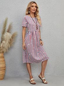 Striped Midi Smock Dress - Multicolor - View 4
