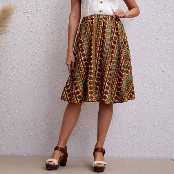 

Allover Print Flare Skirt, Multicolor