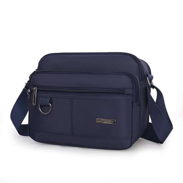 

Men Minimalist Letter Patch Pocket Front Crossbody Bag, Blue