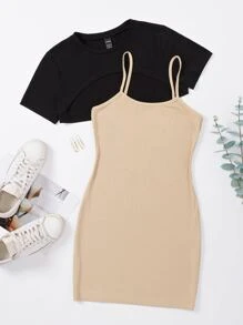 SHEIN Unity Bộ thời trang Khối Màu Gợi cảm - Màu Khaki - Xem 1