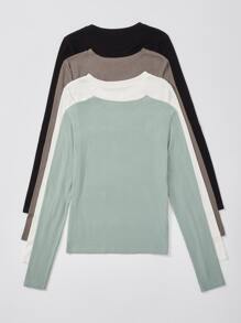 Chiquease 4 piezas Camiseta unicolor manga larga - Multicolor - Ver 2