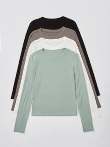 Chiquease 4 piezas Camiseta unicolor manga larga - Multicolor - Ver 3