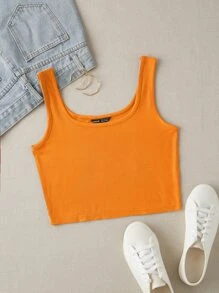 SHEIN Unity Rib-knit Crop Tank Top - Orange - View 1