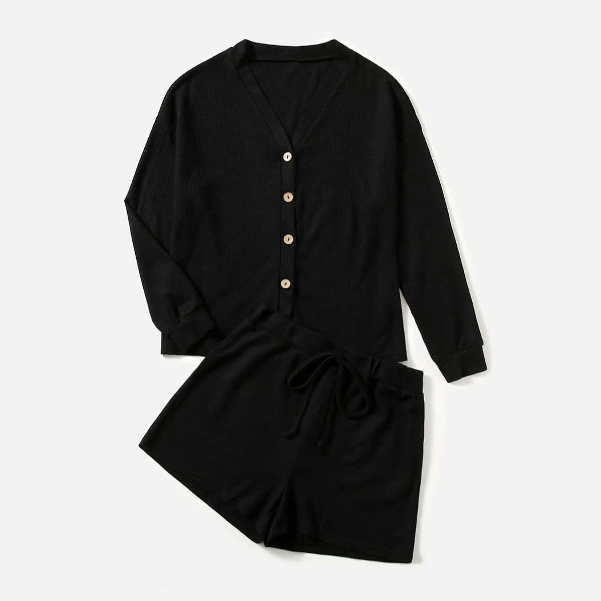 

Button Front Top & Shorts, Black