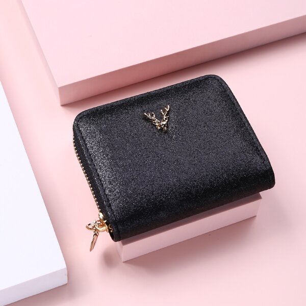 

Metal Decor Small Wallet, Black