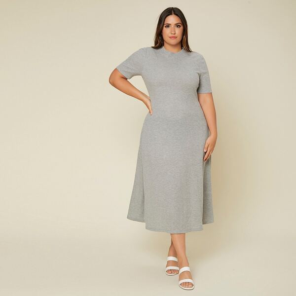 

Plus Mock Neck Dress, Light grey