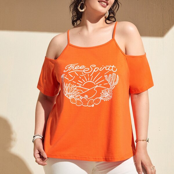 

Plus Letter Graphic Cold Shoulder Tee, Orange