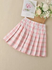 SHEIN 女孩蘇格蘭格紋百褶半身裙