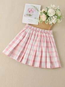 SHEIN 女孩蘇格蘭格紋百褶半身裙