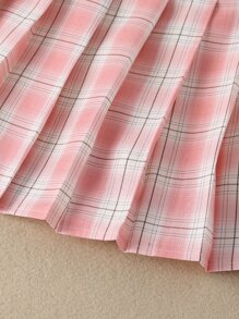 SHEIN 女孩蘇格蘭格紋百褶半身裙