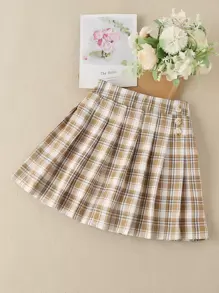Girls Tartan Pleated Skirt - Multicolor - View 1