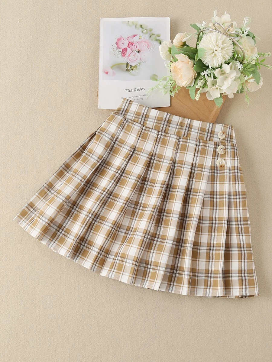 Girls Tartan Pleated Skirt - Multicolor - View 1