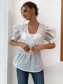 Blusa unicolor cruzado de cuello V - Blanco - Ver 5