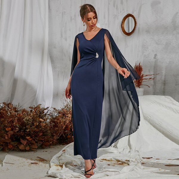 

Cape Sleeve Split Hem Dress, Navy blue