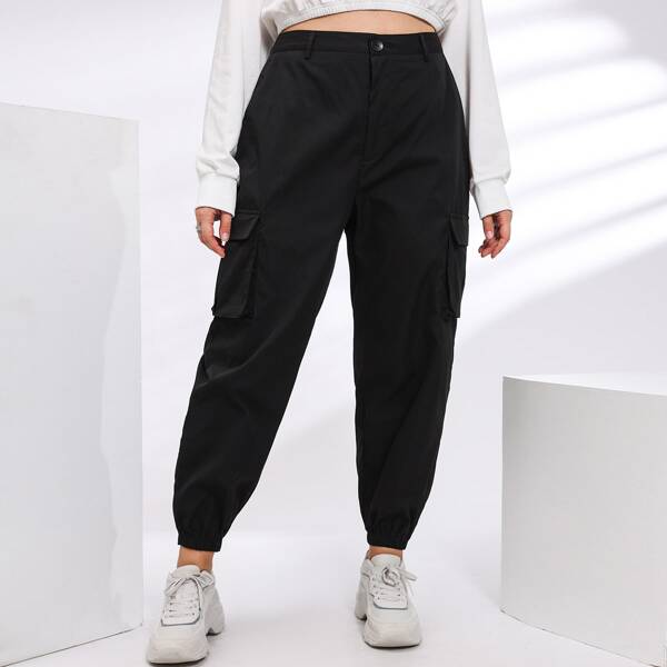 

Plus Flap Pocket Side Joggers, Black