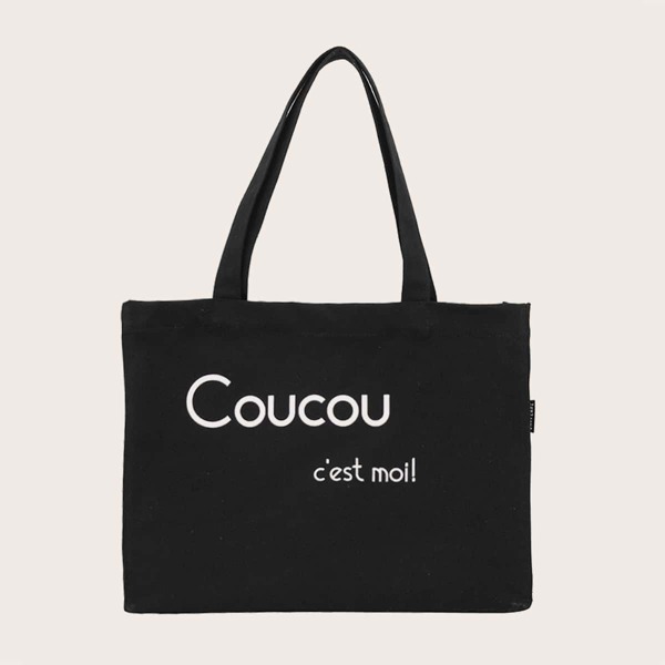 

Minimalist Letter Graphic Shoulder Tote Bag, Black