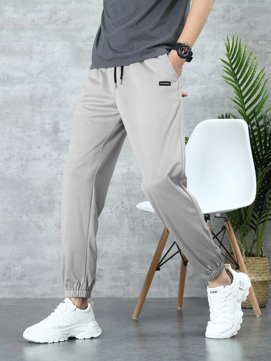 Manfinity Men Patched Drawstring Sweatpants - Light Grey - View 1