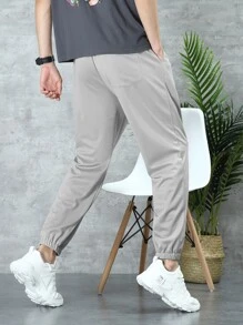 Manfinity Men Patched Drawstring Sweatpants - Light Grey - View 2