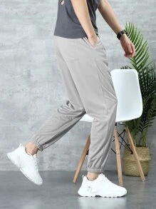 Manfinity Men Patched Drawstring Sweatpants - Light Grey - View 3