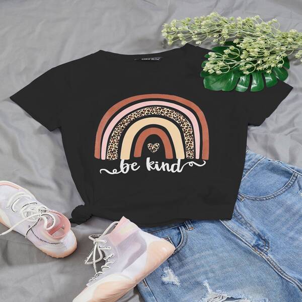 

Plus Rainbow And Slogan Graphic Tee, Black