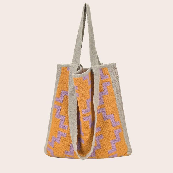 

Colorblock Geometric Pattern Shoulder Tote Bag, Yellow