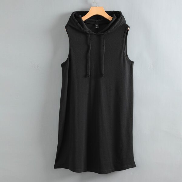 

Plus Drawstring Hooded Tank Dress, Black