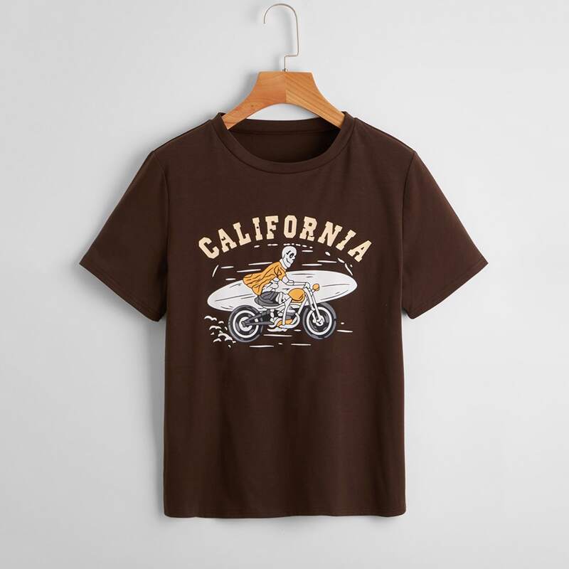 

Skeleton & Letter Graphic Tee, Coffee brown