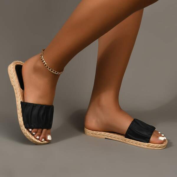 

Minimalist Ruched Design Slides, Black