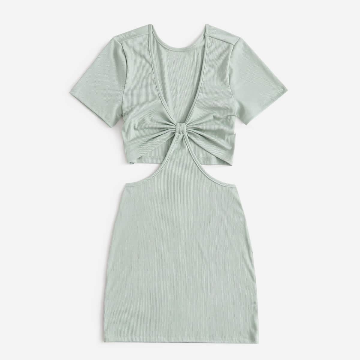 

Solid Cut Out Front Bodycon Dress, Mint green