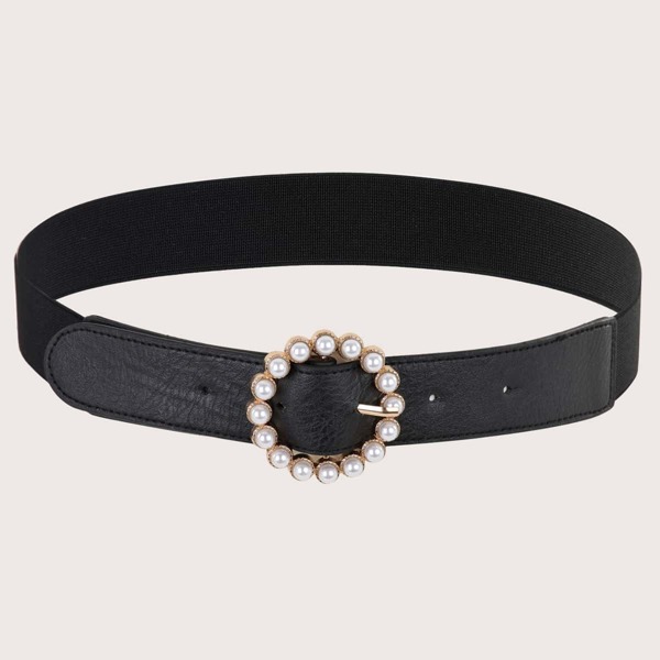 

Faux Pearl Decor Corset Belt, Black