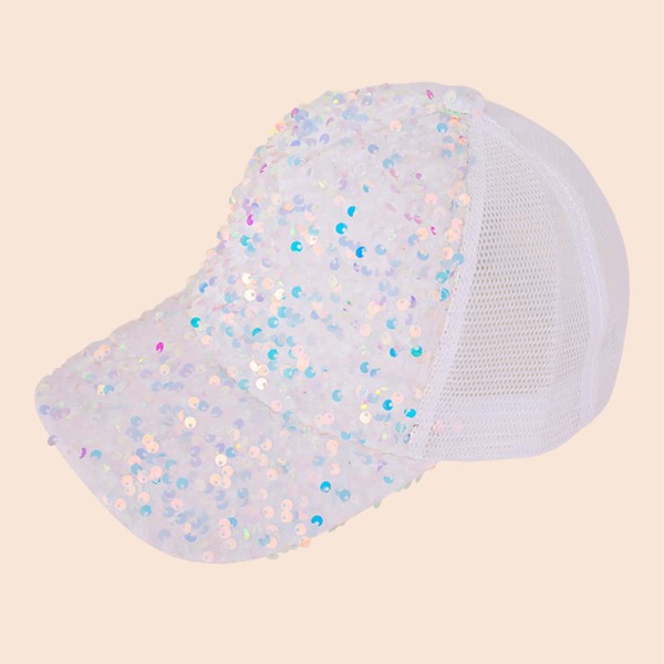 

Sequin Decor Baseball Cap, White