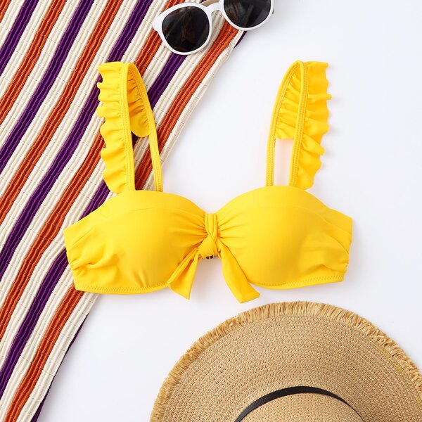 

Knot Front Ruffle Push Up Bikini Top, Yellow