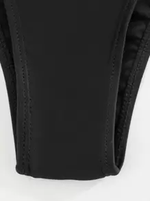 Traje de baño de una pieza con contraste de malla, para vacaciones de verano en la playa - Negro - Ver 5