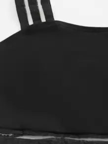 Traje de baño de una pieza con contraste de malla, para vacaciones de verano en la playa - Negro - Ver 8