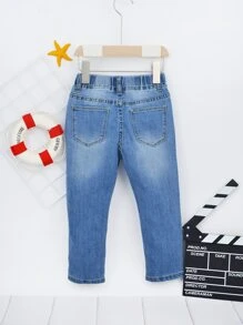 Toddler Boys Elastic Waist Ripped Jeans - Light Wash - View 2
