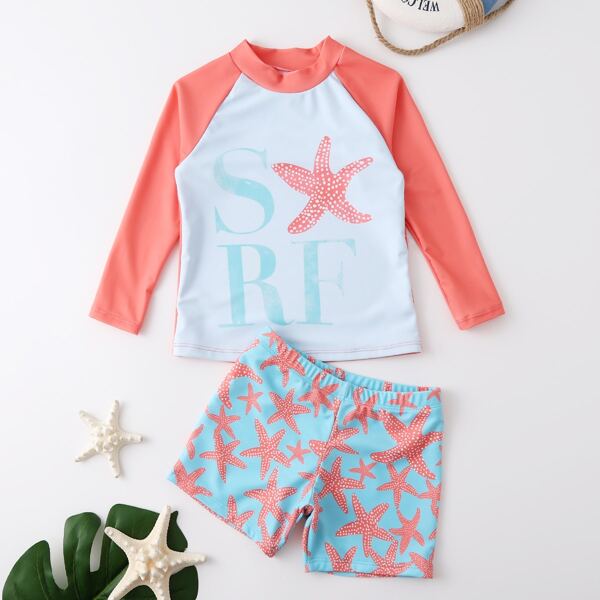 

Toddler Boys Starfish Print Beach Swimsuit, Pink