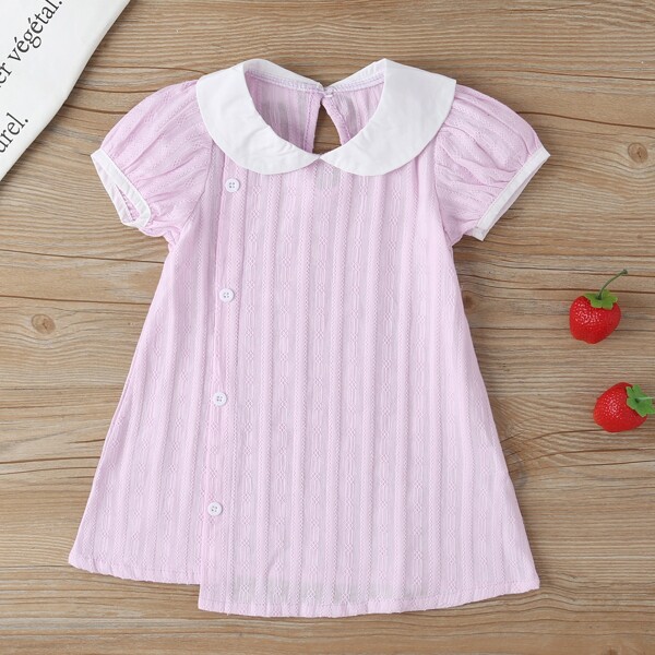 

Baby Girl Contrast Collar Button Front Dress, Mauve purple