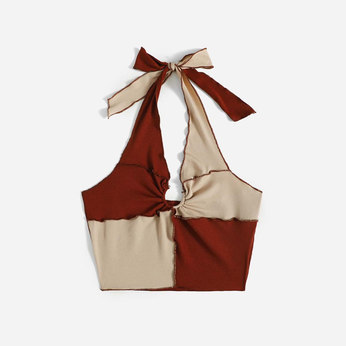 

Colorblock Ribbed Tie Back Halter Top, Multicolor